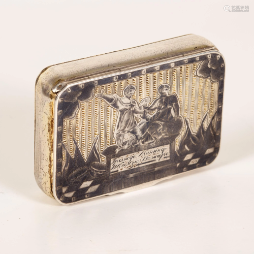 Tobacco Box, 84 Silver w/ Niello, Russia circa 1820