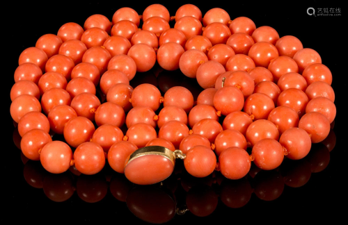 Gold & Coral Beaded Necklace - Especially Long