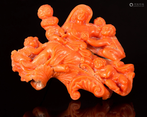 17th/18th c red coral coral Madonna sculpture brooch -
