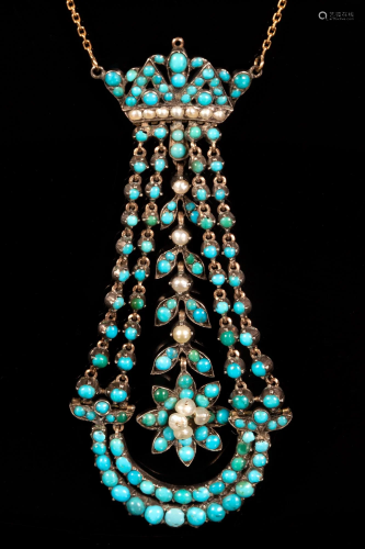 Victorian Persian turquoise gold necklace. 19th c.