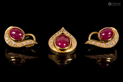 18k ruby and diamond earrings and pendant