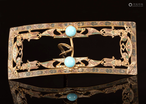 An Antique Egyptian Revival Turquoise Belt Buckle