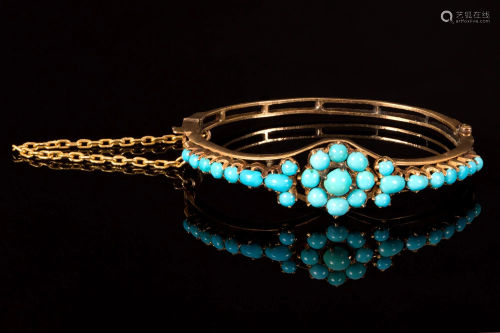 An Antique Victorian 18K Yellow Gold and Turquoise
