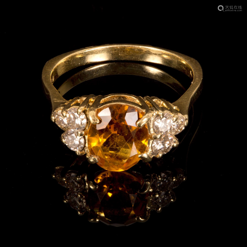 Gold Ring Set w/ Citrine & Diamonds