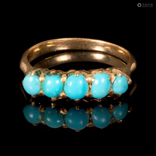 An Antique Victorian 18K Yellow Gold and Turquoise Ring