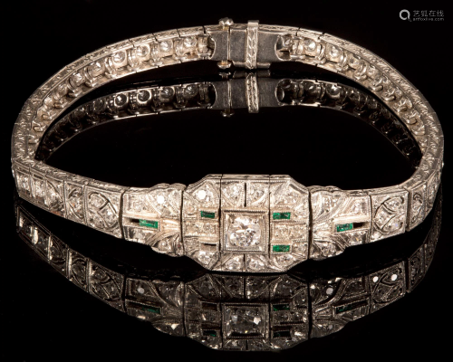 Art Deco diamond and emerald bracelet