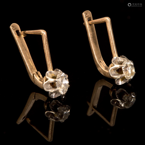 Russian14k gold and 0.65ct diamond earrings