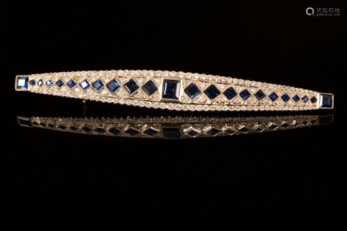 Gold Art Deco Brooch - Diamonds and Sapphires