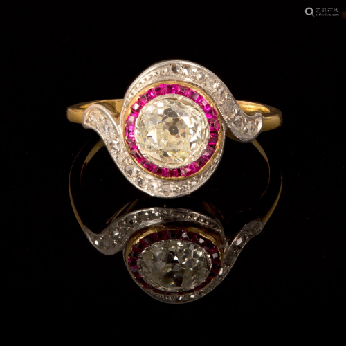 ruby and 1ct diamond solitaire ring - Russian marks.