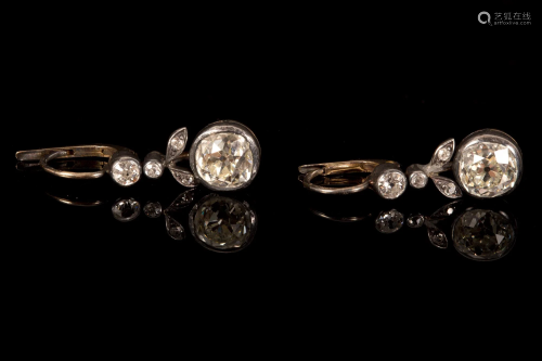 4 ct old cut floral diamond Edwardian earrings circa