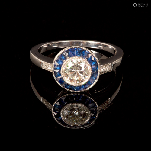 sapphire and 0.80 ct diamond halo ring