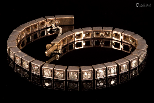 Antique 18k gold and silver Tennis bracelet - Circa