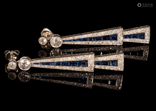 Fine Art Deco Platinum, Diamond and Sapphire Earrings