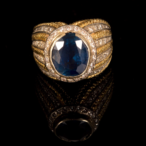 Retro Gold, Sapphire and Diamond Ring