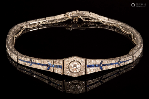 Art Deco, Platinum, Diamond and Sapphire Bracelet