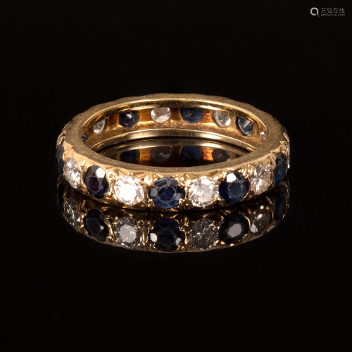 A Vintage 14K Yellow Gold, Sapphire and Diamond