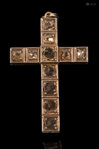 An Antique 10K Yellow Gold and Diamond Cross Pendant