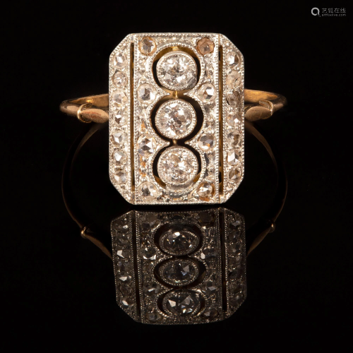 Art Deco Platinum Topped Yellow Gold and Diamond Ring