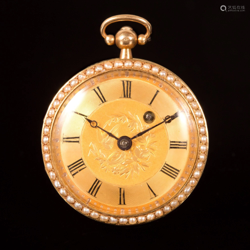 18k gold Verge Fusee enameled pocket watch- French