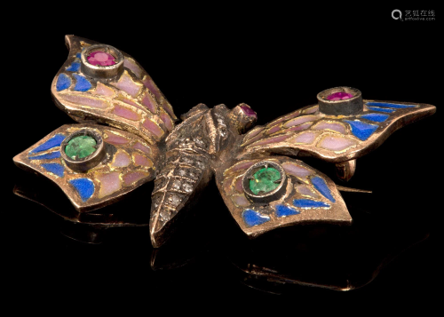 A Plique-A-Jour Enamel, Diamond and Gemstone Butterfly