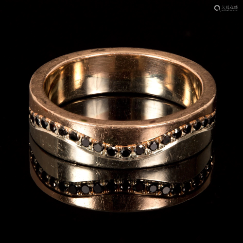 14K Two Tone Gold and Black Diamond Wedding Band