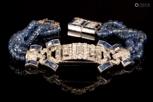 An Important Art Deco 14K White Gold Sapphire and