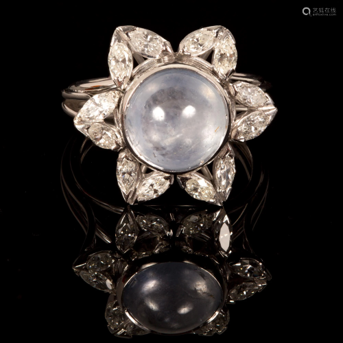A Vintage, Platinum Star Sapphire and Diamond Ring