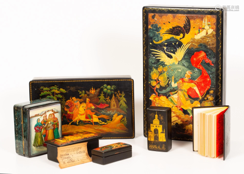 Collection of Papier Mache Boxes, Falach & Fedoskino