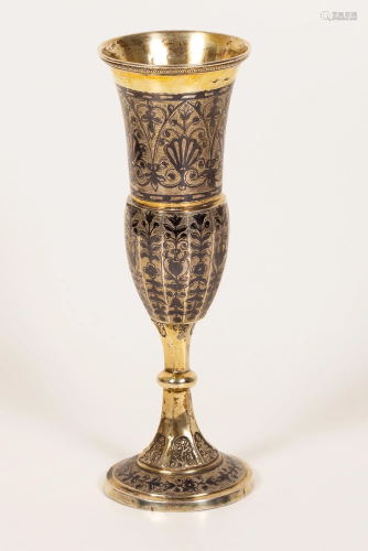 Antique Russian Cup, 84 Silver w/ Niello and Gilding,