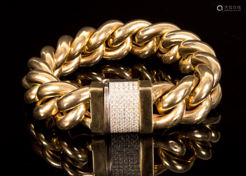 Fancy 14K Gold and Diamond Link Bracelet