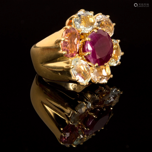 H Stern 18K Gold, Ruby and Gemstone Ring