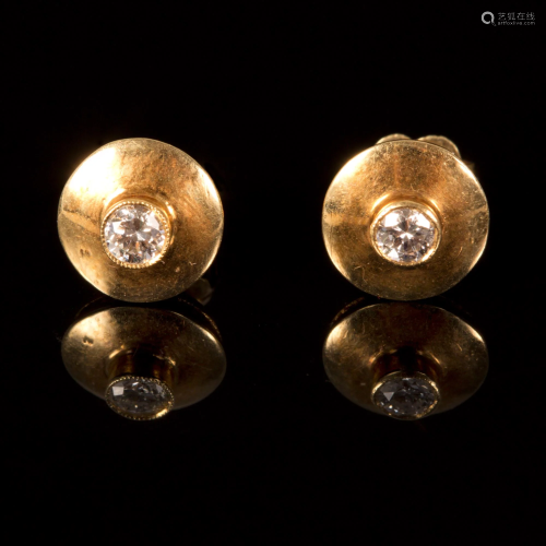 A Pair of Vintage 14K Yellow Gold and Diamond Earrings