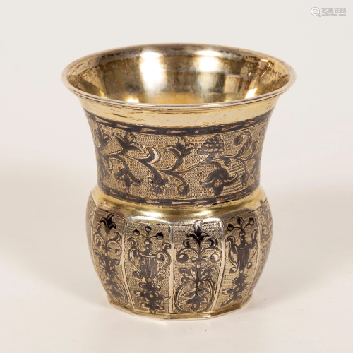 Russian 84 Silver Cup with Niello, Moscow 1853.