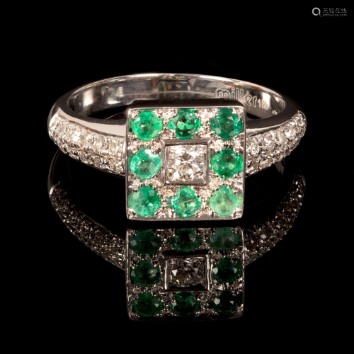 18K White Gold, Emerald and Diamond Ring, Miller