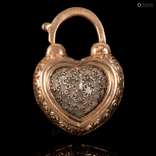A Vintage 14K Gold and Diamond Heart Pendant