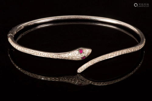 Designer 14K White Gold and Diamond Snake Bracelet