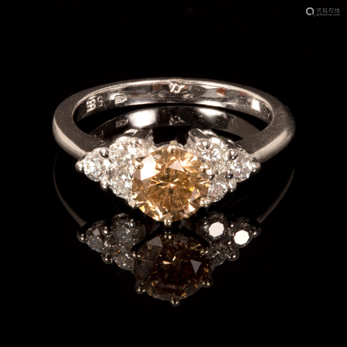 14K White Gold Fancy Brown Diamond and Diamond Ring