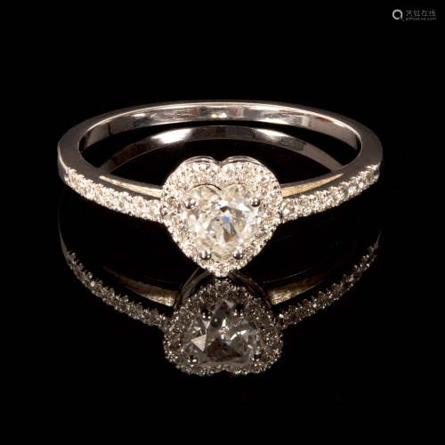 14K White Gold and Diamond Halo Ring (0.85 total