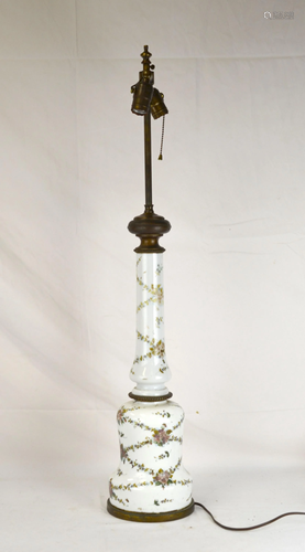 French Painted Opline Glass Vase Lamp