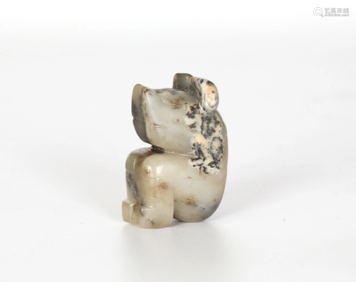 Chinese Archaic Greyish Jade Figure of Pig