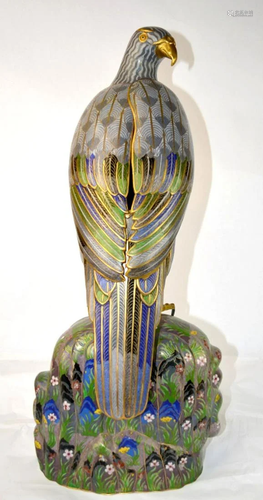 Large Chinese Cloisonne Standing Eagle Figure