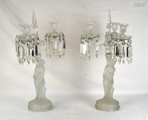 Pr Antique Baccarat Cut Glass Figural Candelabras