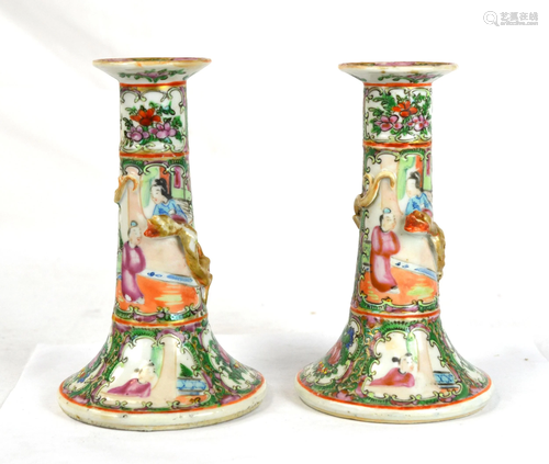 Pr Chinese Rose Medallion Candle Stick Holders