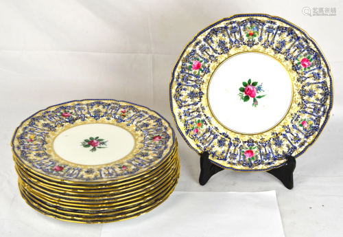 Set of 12 Royal Doulton Gold & Flower Plates