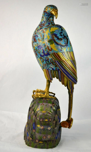 Large Chinese Cloisonne Standing Eagle Figure