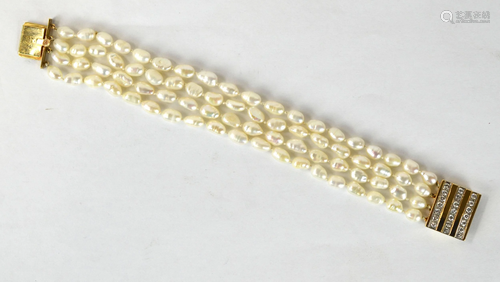 14K Gold & Diamond Pearl Bracelet