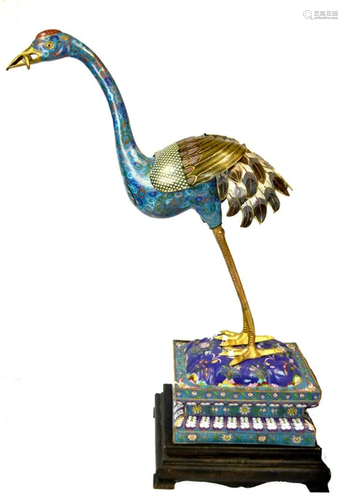 Large Chinese Cloissone Crane Figure on Stand