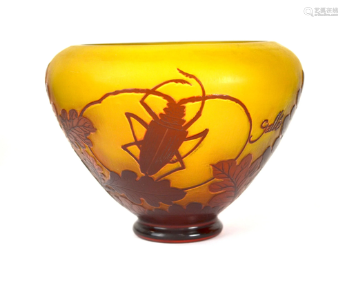 Galle Art Glass Bowl w. Beetles