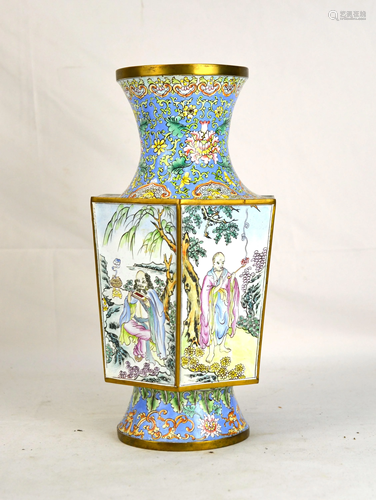 Chinese Enamel on Copper Hexagonal Vase