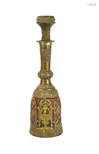 Antique Persian Embossed Brass Smoking Hookah